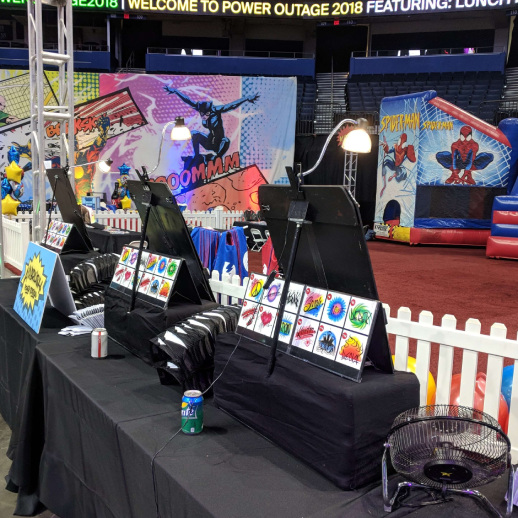 The set-up for an airbrush artist for corporate meetings.