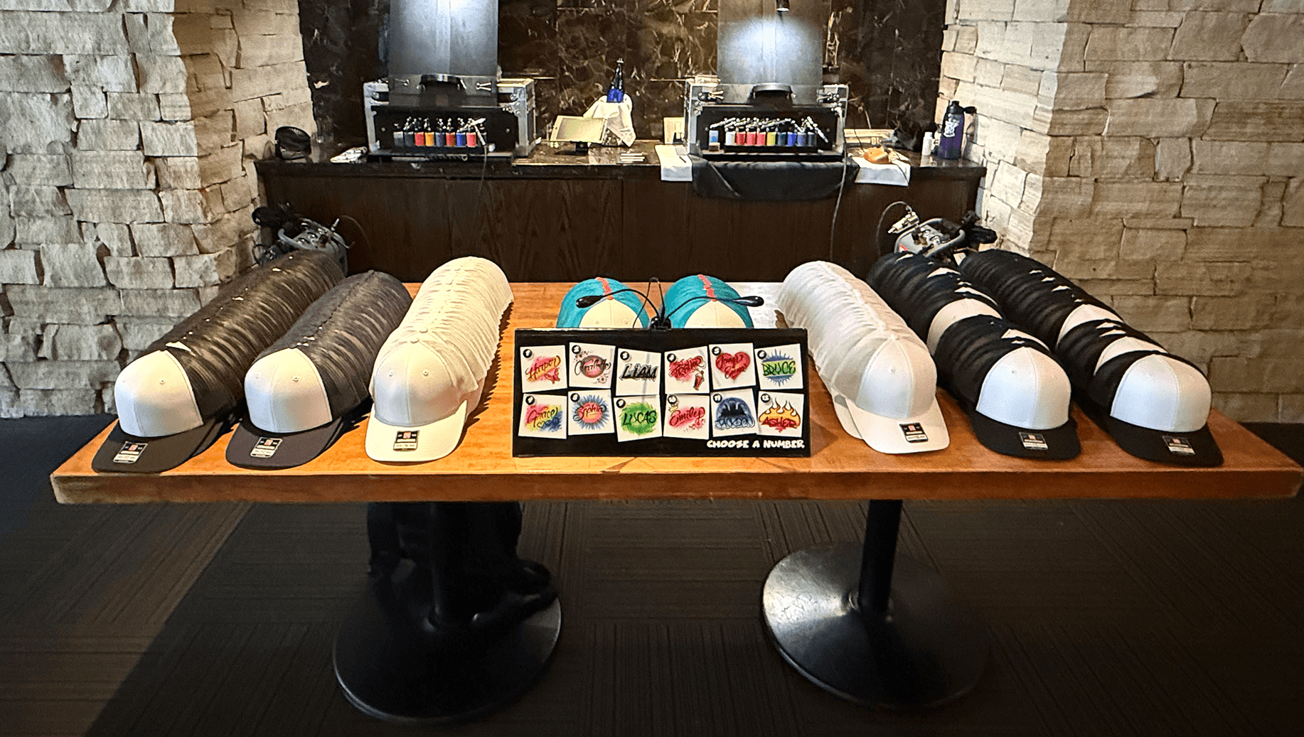 Image: Airbrush Events; hats ready to customized