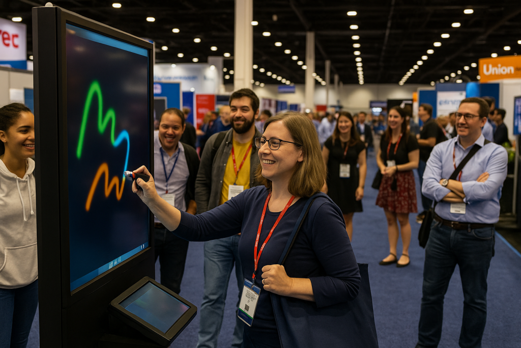 Interactive booths at trade show help increase attendee engagement.
