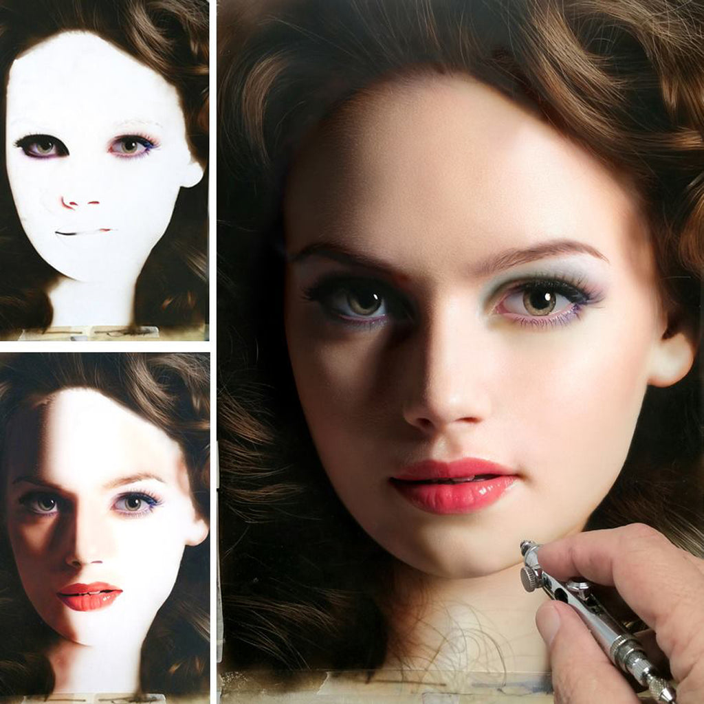 Contemporary airbrush artist Dru Blair working on hyperrealistic portrait with airbrush tool, demonstrating expensive airbrush artwork techniques used in $45,000 paintings